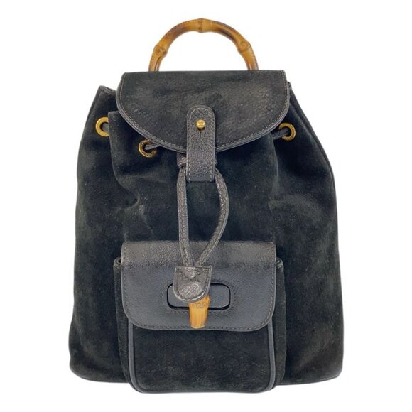 Gucci Bamboo Black Gold Hardware Suede 003 1705 0030 Backpack main image 8